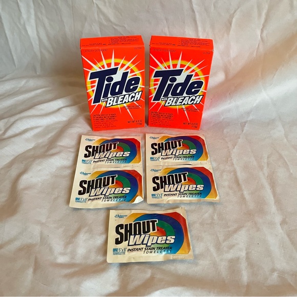 Vintage Tide With Bleach 8oz 1995 And Shout Wipes Towelettes 1996 NEW - Picture 3 of 6